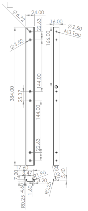 Slide Rail, 384mm Length, 240mm Stroke